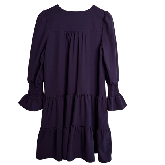 POMANDER PLACE Tiered V Neck Bell Sleeve Dress Size Small in Navy - Picture 9 of 13